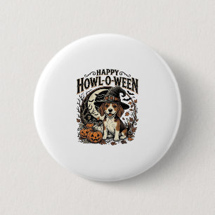 Happy Howl-O-Ween Beagle Witch Hat Halloween Shirt Button