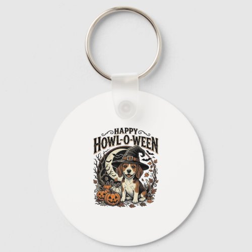 Happy Howl-O-Ween Beagle Witch Hat Halloween Shirt Keychain