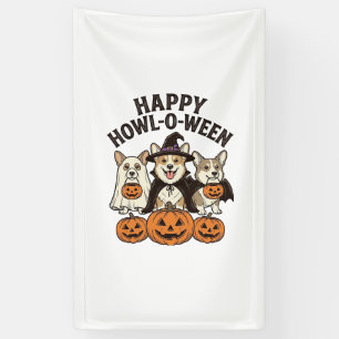 Happy Howl-O-Ween Corgi Halloween Dog Vector Desig Banner