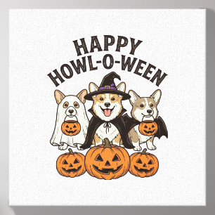Happy Howl-O-Ween Corgi Halloween Dog Vector Desig Canvas Photo Tile