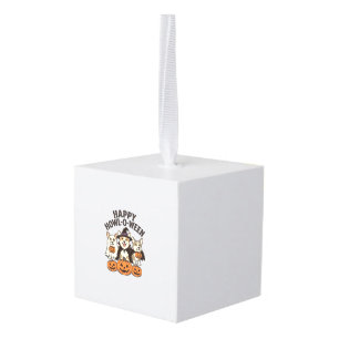 Happy Howl-O-Ween Corgi Halloween Dog Vector Desig Cube Ornament