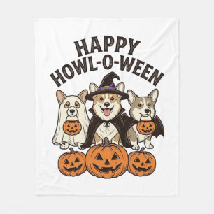 Happy Howl-O-Ween Corgi Halloween Dog Vector Desig Fleece Blanket