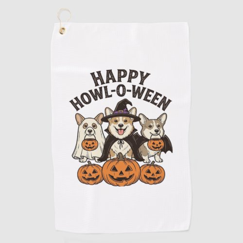 Happy Howl-O-Ween Corgi Halloween Dog Vector Desig Golf Towel