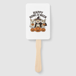 Happy Howl-O-Ween Corgi Halloween Dog Vector Desig Hand Fan