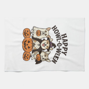 Happy Howl-O-Ween Corgi Halloween Dog Vector Desig Kitchen Towel