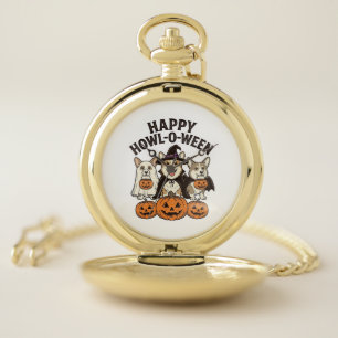 Happy Howl-O-Ween Corgi Halloween Dog Vector Desig Pocket Watch