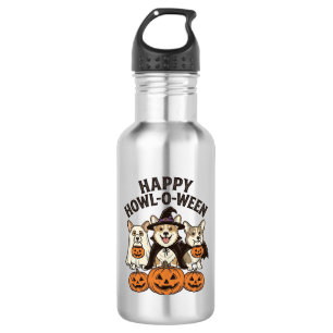 Happy Howl-O-Ween Corgi Halloween Dog Vector Desig Stainless Steel Water Bottle