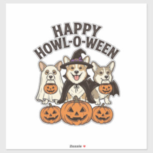 Happy Howl-O-Ween Corgi Halloween Dog Vector Desig Sticker