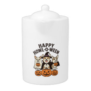 Happy Howl-O-Ween Corgi Halloween Dog Vector Desig Teapot