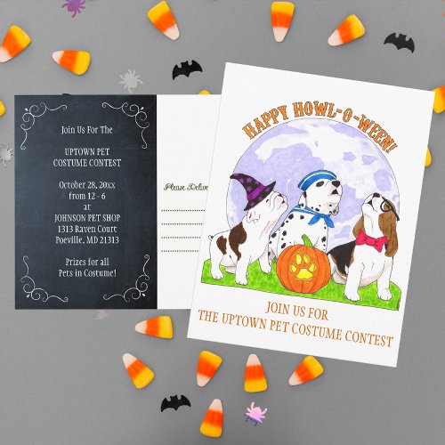 Happy Howl_o_Ween Dogs Halloween Invitation Postcard