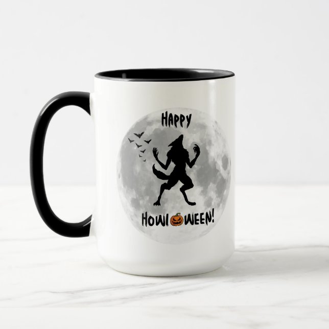 Happy Howl-o-ween Funny Werewolf Coffee Mug (Left)
