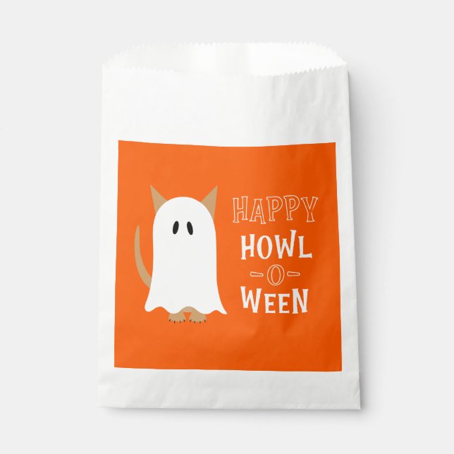 Happy Howl-o-ween Ghost Dog Orange Halloween  Favor Bag (Front)