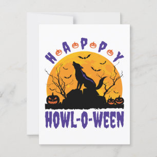 Happy Howl O Ween Halloween Howling Wolf Dog Postcard