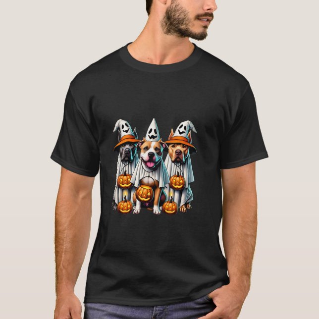 Happy Howl o ween Halloween Pitbull Dog Pumpkin Gh T-Shirt (Front)