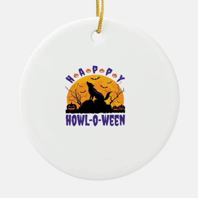 Happy Howl O Ween Howling Halloween Dog Essential  Ceramic Ornament (Front)