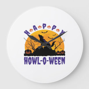 Happy Howl O Ween Howling Halloween Dog Essential Large Clock