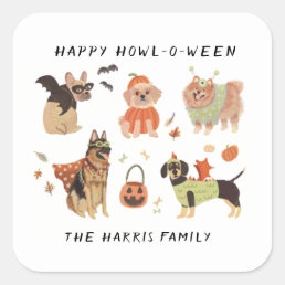 Happy Howl-o-ween Painted Dogs Halloween Food Labe Square Sticker