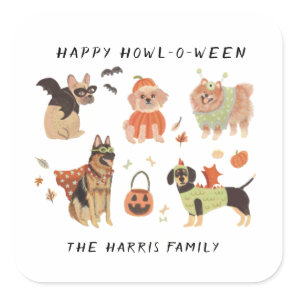 Happy Howl-o-ween Painted Dogs Halloween Food Labe Square Sticker