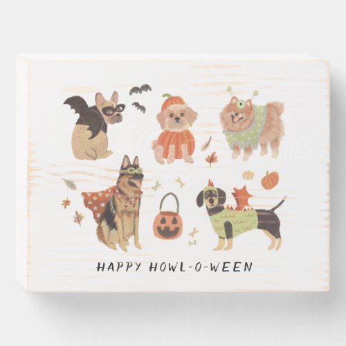 Happy Howl_o_ween Painted Dogs Halloween Wooden Box Sign