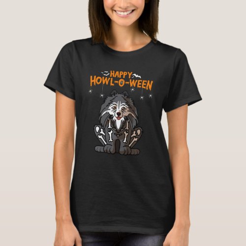 Happy Howl O Ween Pomeranian Skeleton Dog Hallowee T_Shirt