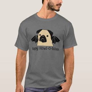 Happy Howl-O-Ween Pug with Bat Wings T-Shirt