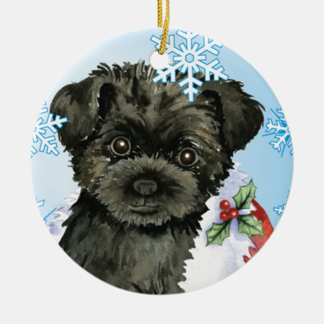 Happy Howliday Affenpinscher Ceramic Ornament (Front)