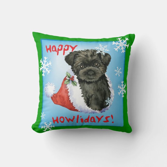 Happy Howliday Affenpinscher Throw Pillow (Front)