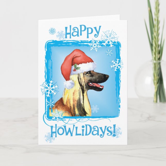 Happy Howliday Afghan Hound Card (Front)