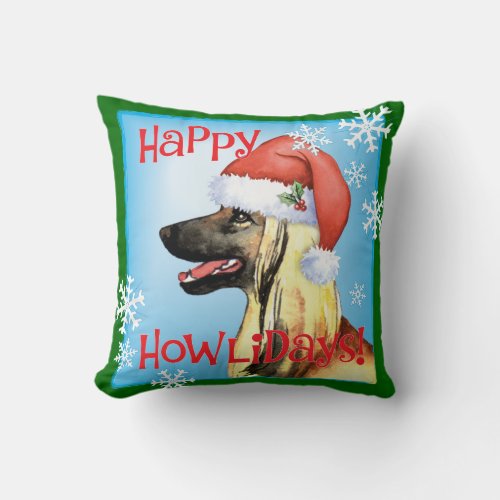 Happy Howliday Afghan Hound Throw Pillow