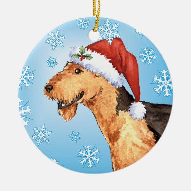 Happy Howliday Airedale Ceramic Ornament (Front)