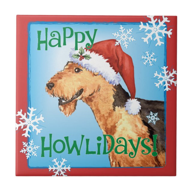 Happy Howliday Airedale Ceramic Tile (Front)