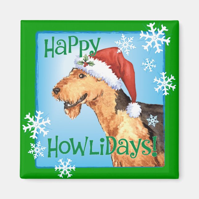 Happy Howliday Airedale Magnet (Front)