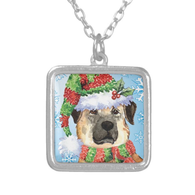 Happy Howliday Anatolian Shepherd Silver Plated Necklace (Front)