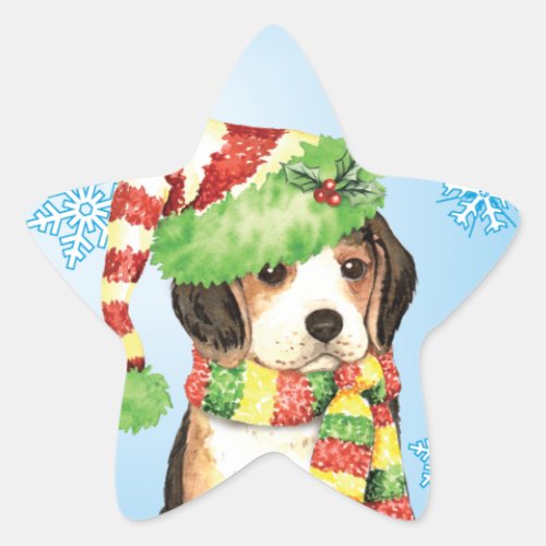 Happy Howliday Beagle Star Sticker