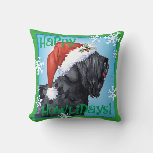 Happy Howliday Black Russian Terrier Throw Pillow