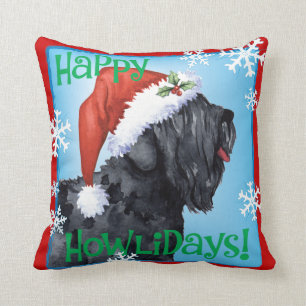 Happy Howliday Black Russian Terrier Throw Pillow