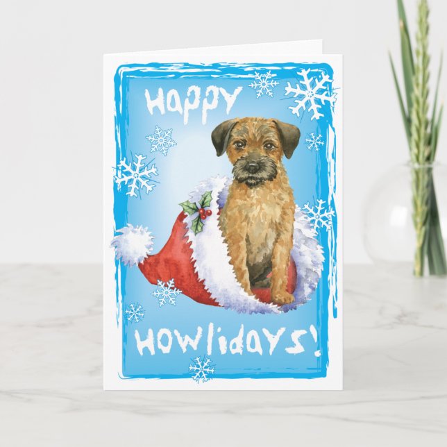 Happy Howliday Border Terrier Holiday Card (Front)