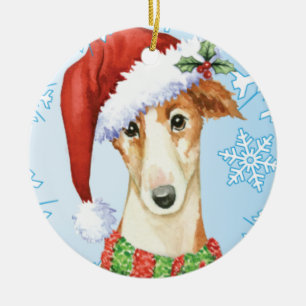 Happy Howliday Borzoi Ceramic Ornament