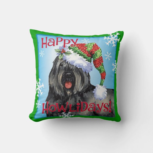 Happy Howliday Bouvier Throw Pillow (Front)
