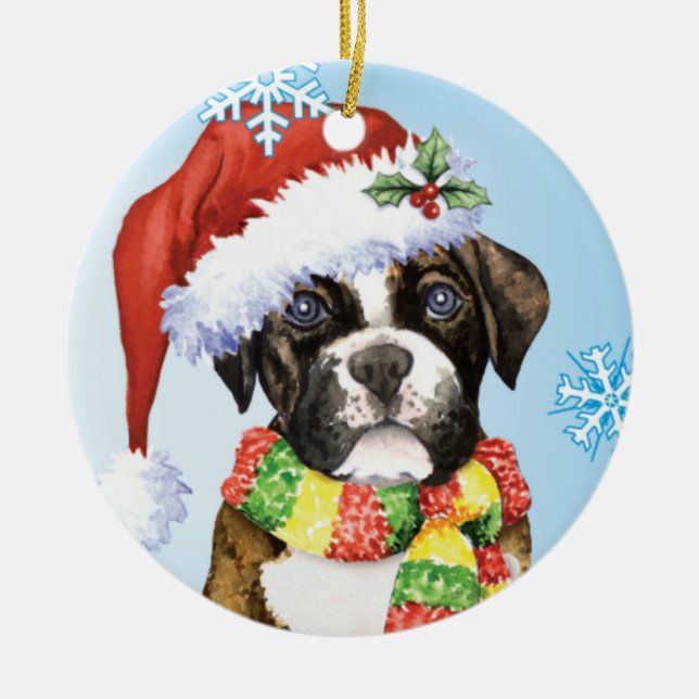 Happy Howliday Boxer Ceramic Ornament (Front)