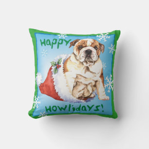 Happy Howliday Bulldog Throw Pillow
