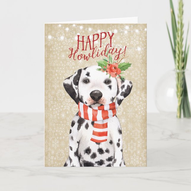 Happy Howliday christmas card dalmation holly (Front)