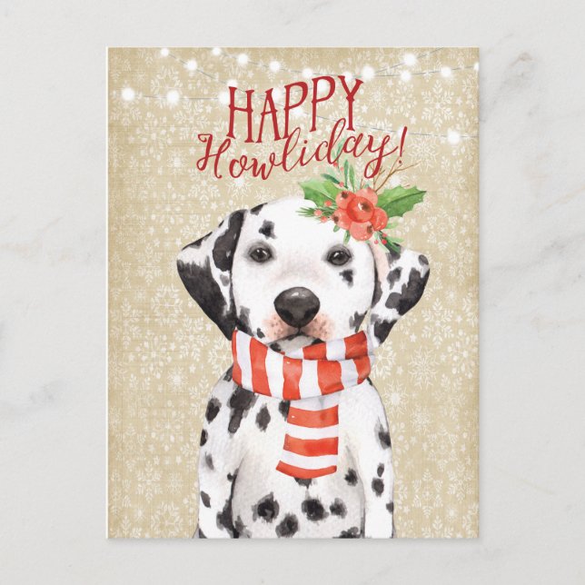 Happy Howliday christmas postcard dalmation holly (Front)
