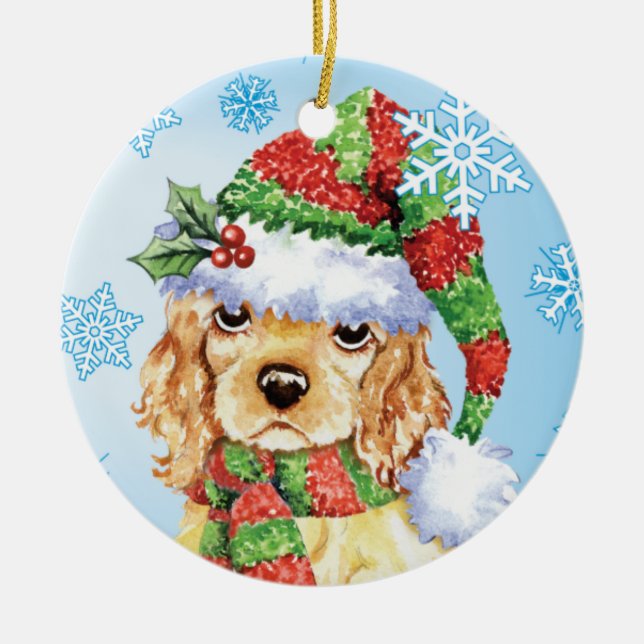 Happy Howliday Cocker Spaniel Ceramic Ornament (Front)