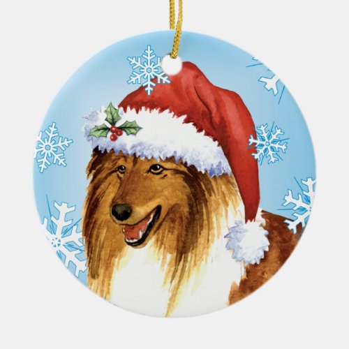 Happy Howliday Collie Ceramic Ornament