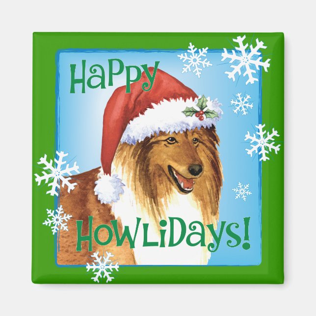 Happy Howliday Collie Magnet (Front)