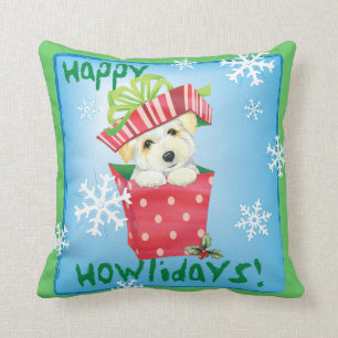 Happy Howliday Coton Throw Pillow