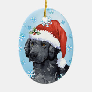 Happy Howliday Curly-Coated Retriever Ceramic Ornament