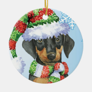 Happy Howliday Doberman Ceramic Ornament