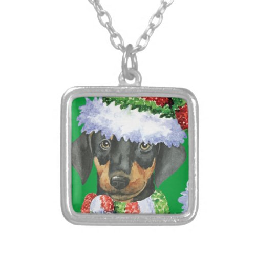 Happy Howliday Doberman Silver Plated Necklace